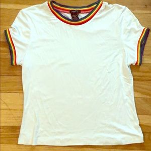 🌈Rue21 cropped white/rainbow tee. Like new!